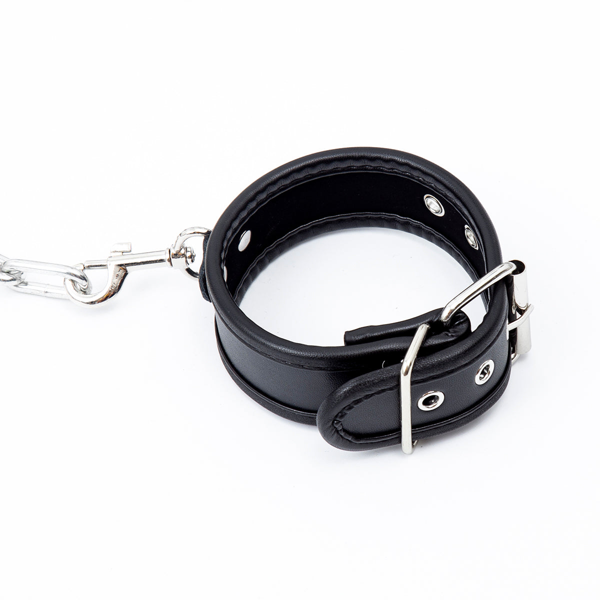 Halsband, Hand- und Fußfesseln-Set inklusive 1 Meter Kette in Schwarz/Silber