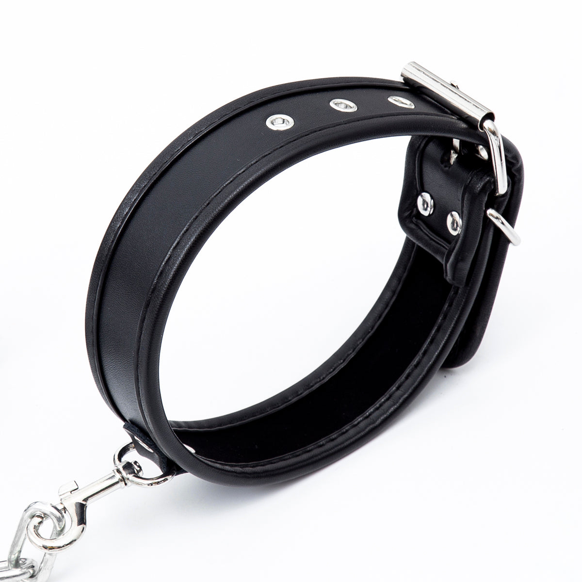 Halsband, Hand- und Fußfesseln-Set inklusive 1 Meter Kette in Schwarz/Silber