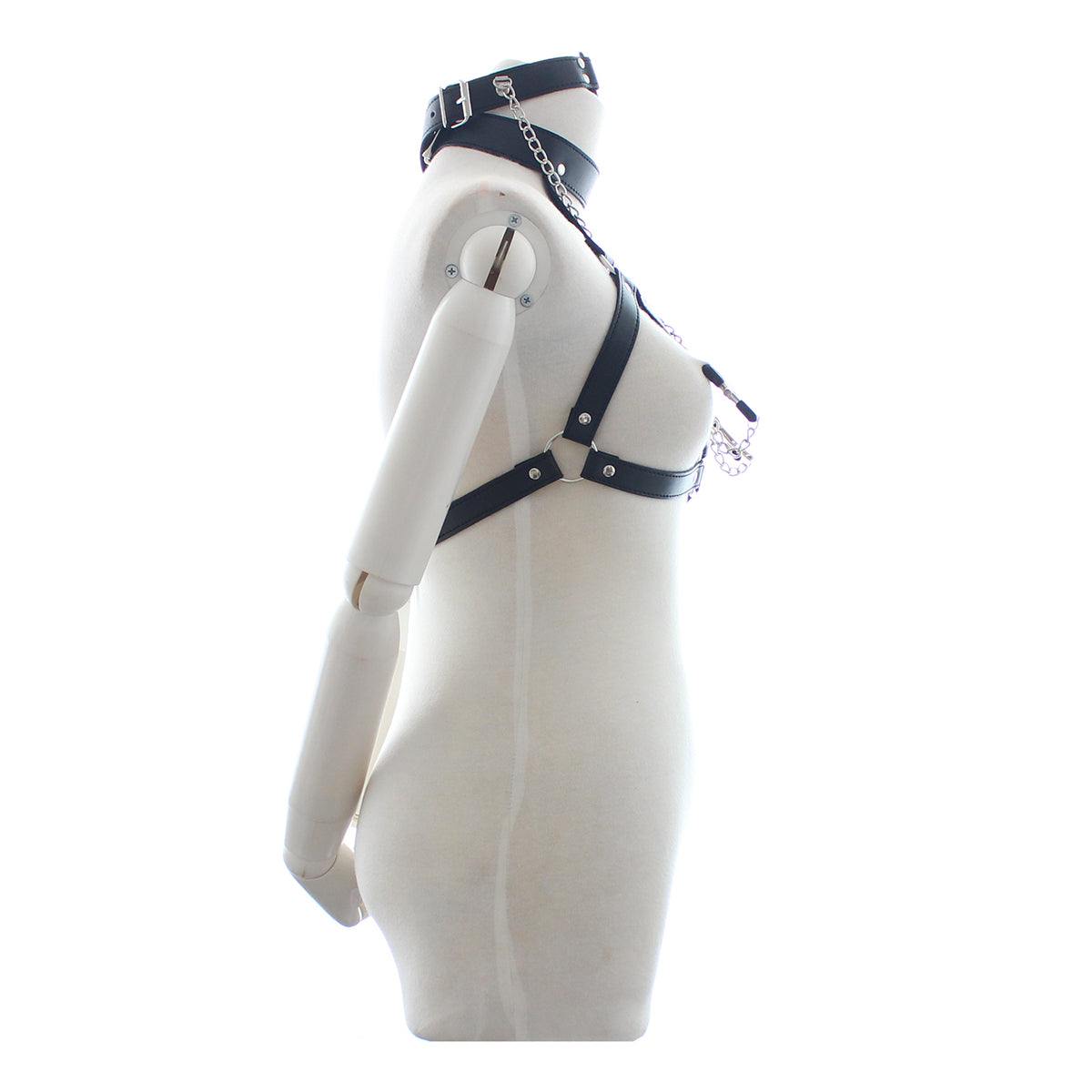 Melda - Harness, Bondage Strap BH, Halsband, Knebel, Nippelklemmen