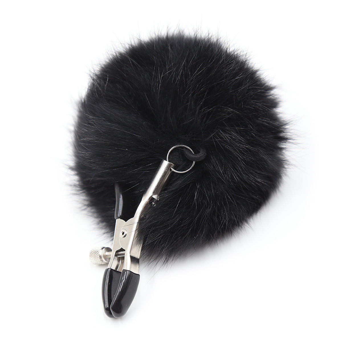Faux Fur Ball Nippelklemmen in Schwarz