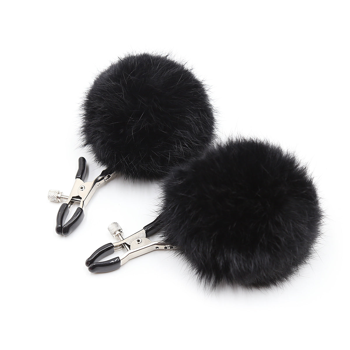 Faux Fur Ball Nippelklemmen in Schwarz