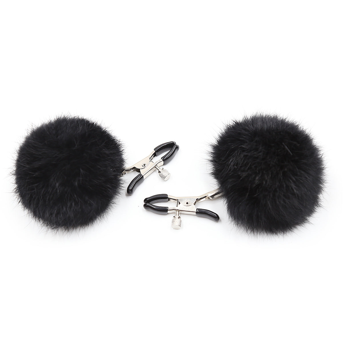 Faux Fur Ball Nippelklemmen in Schwarz