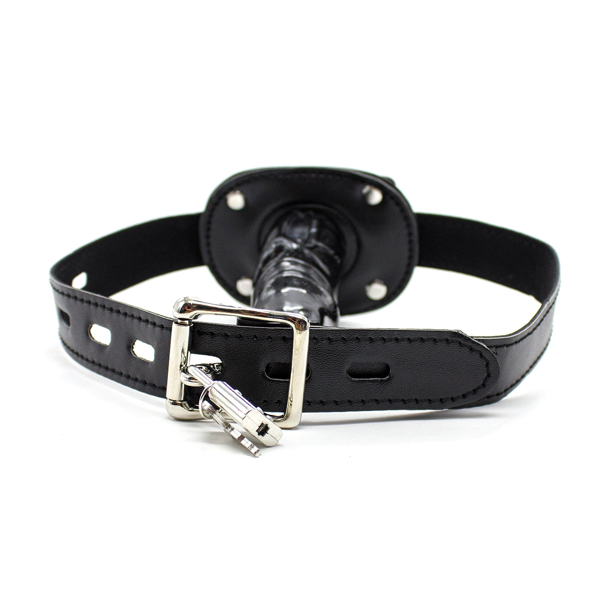 Kurzer TPE-Mundknebel mit Dildo und Vorhängeschloss