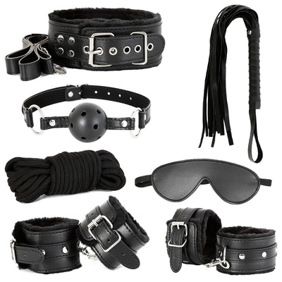 Classic Beginner's Set 7 Teile  (fur cuffs,ball gag,whip,collar,eye mask,10 M rope)