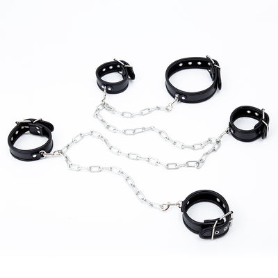 Halsband, Hand- und Fußfesseln-Set inklusive 1 Meter Kette in Schwarz/Silber